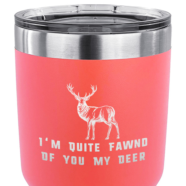 Deer 30 oz Stainless Steel Ringneck Tumbler - Coral - CLOSE UP
