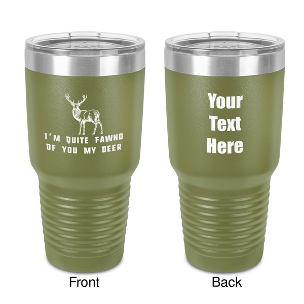 Custom Deer 30 oz Stainless Steel Tumbler - Olive - Double-Sided (Personalized)