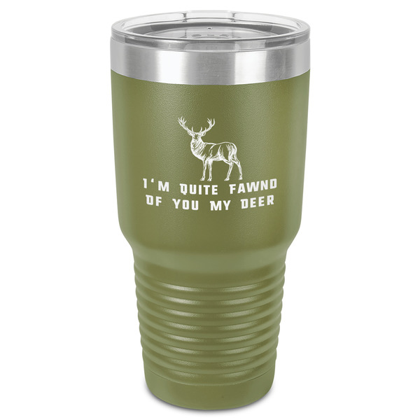 Custom Deer 30 oz Stainless Steel Tumbler - Olive - Single-Sided (Personalized)