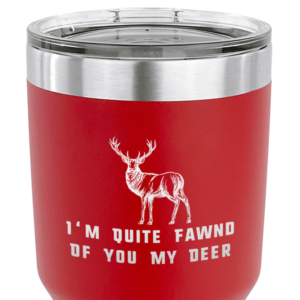 Deer 30 oz Stainless Steel Ringneck Tumbler - Red - CLOSE UP