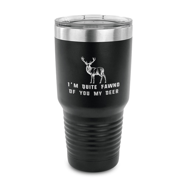 Deer 30 oz Stainless Steel Ringneck Tumblers - Black - FRONT