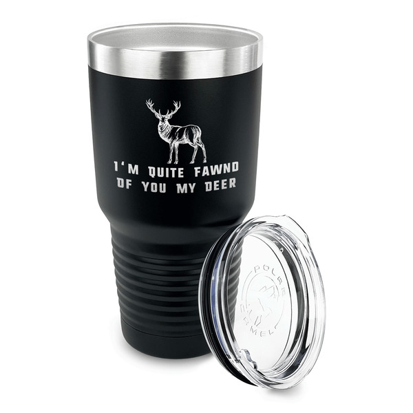Deer 30 oz Stainless Steel Ringneck Tumblers - Black - LID OFF