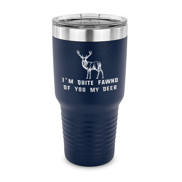 Deer 30 oz Stainless Steel Ringneck Tumblers - Navy - FRONT