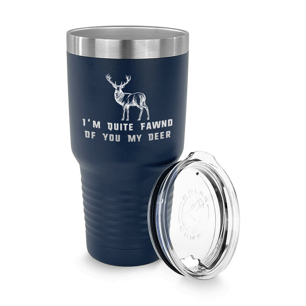Deer 30 oz Stainless Steel Ringneck Tumblers - Navy - LID OFF