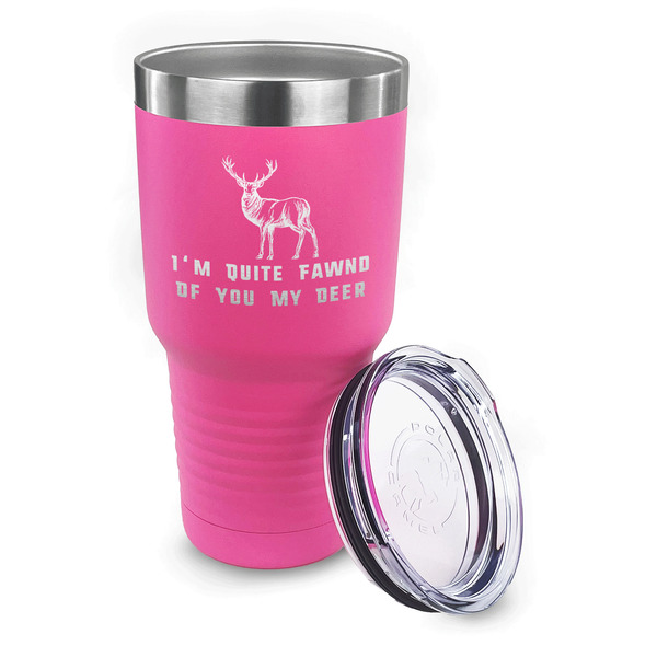 Deer 30 oz Stainless Steel Ringneck Tumblers - Pink - LID OFF