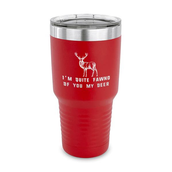 Custom Deer 30 oz Stainless Steel Tumbler - Red - Single Sided (Personalized)