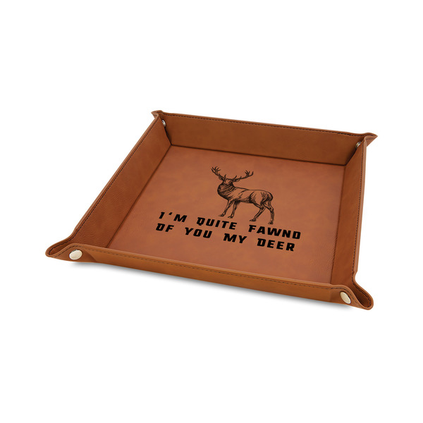 Custom Deer 6" x 6" Faux Leather Valet Tray w/ Name or Text