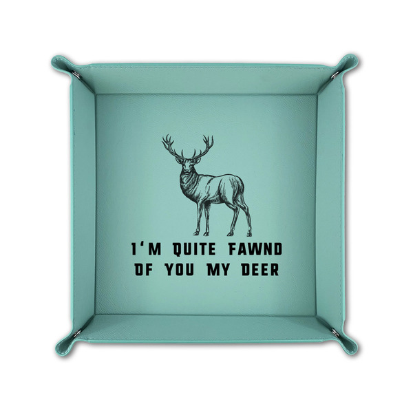 Deer 6" x 6" Teal Leatherette Snap Up Tray - FOLDED UP