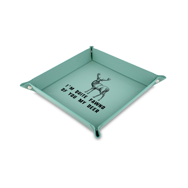 Custom Deer 6" x 6" Teal Faux Leather Valet Tray (Personalized)