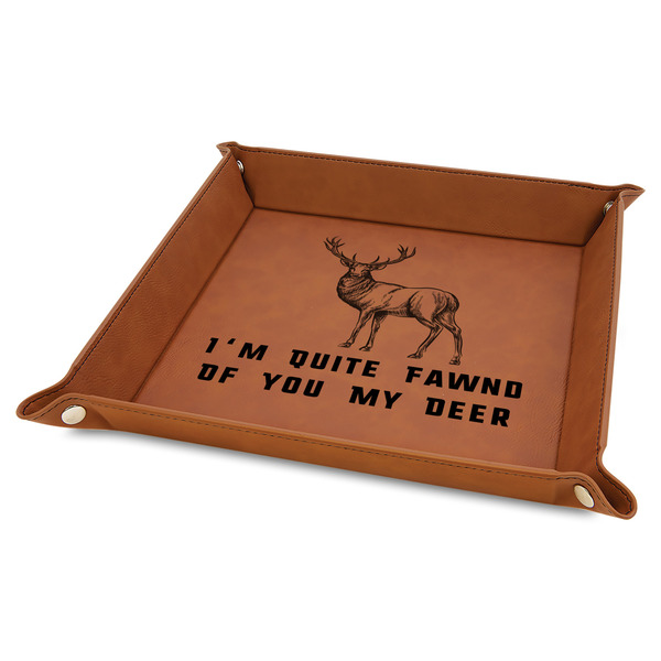 Custom Deer Faux Leather Dice Tray - 9" x 9" - Rawhide (Personalized)