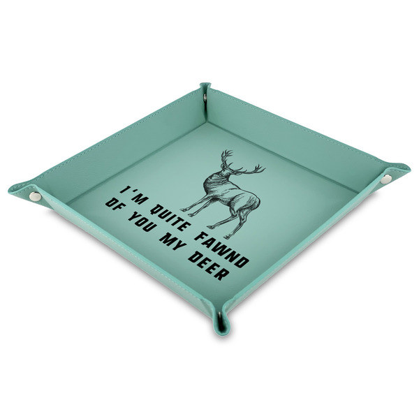 Custom Deer 9" x 9" Teal Faux Leather Valet Tray (Personalized)
