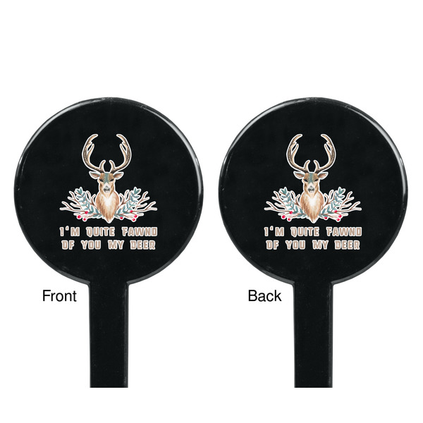 Deer Black Plastic 7" Stir Stick - Double Sided - Round - Front & Back