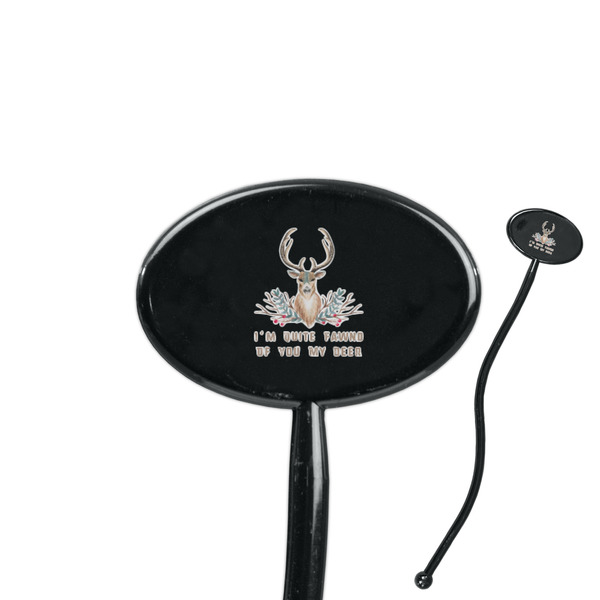 Custom Deer 7" Oval Plastic Stir Sticks - Black - Double Sided (Personalized)