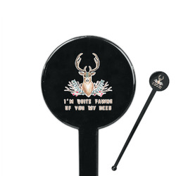 Deer 7" Round Plastic Stir Sticks - Black - Single Sided (Personalized)