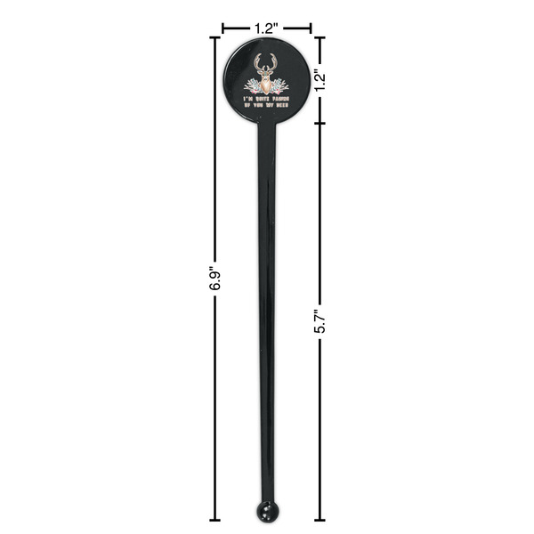 Deer Black Plastic 7" Stir Stick - Round - Dimensions