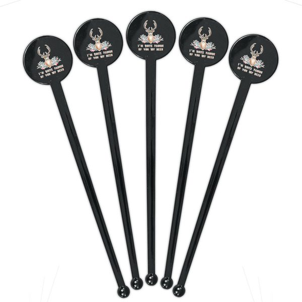 Deer Black Plastic 7" Stir Stick - Round - Fan View