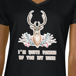 Deer Women's V-Neck T-Shirt - Black - 3XL (Personalized)