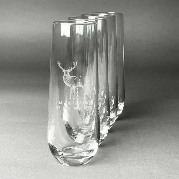 Custom Deer Champagne Flute - Stemless Engraved - Set of 4 (Personalized)