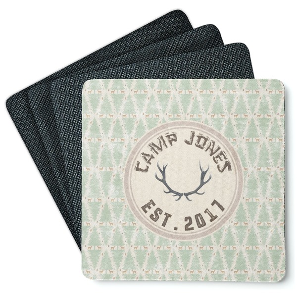 Custom Deer Square Rubber Backed Coasters - Set of 4 (Personalized)