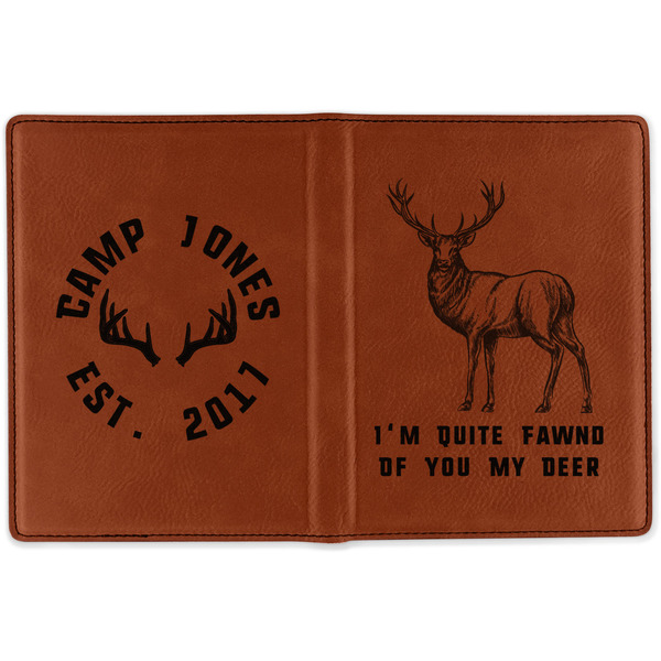 Deer Cognac Leather Passport Holder Outside Double Sided - Apvl