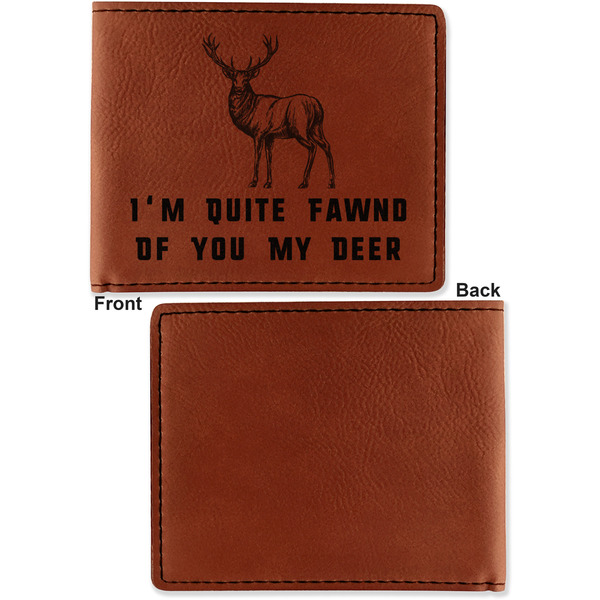 Deer Cognac Leatherette Bifold Wallets - Front and Back Single Sided - Apvl