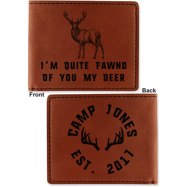 Deer Cognac Leatherette Bifold Wallets - Front and Back