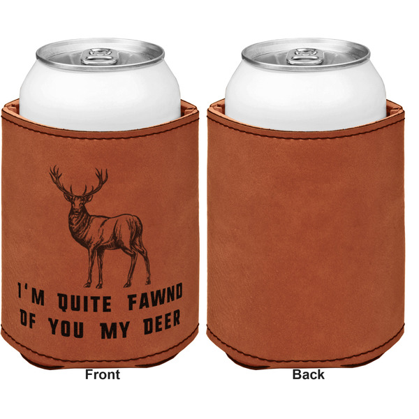 Deer Cognac Leatherette Can Sleeve - Single Sided Front and Back