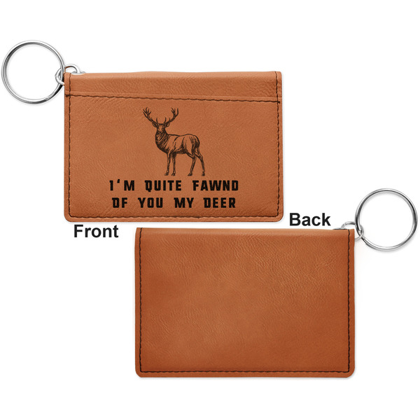 Deer Cognac Leatherette Keychain ID Holders - Front Apvl