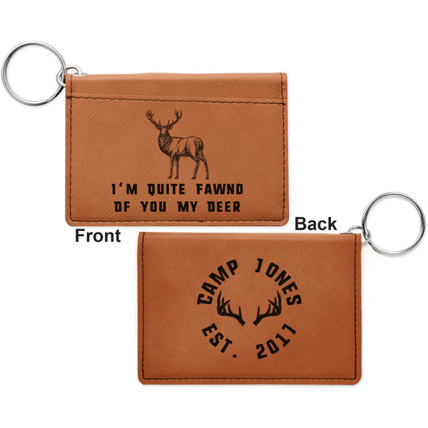 Deer Cognac Leatherette Keychain ID Holders - Front and Back Apvl