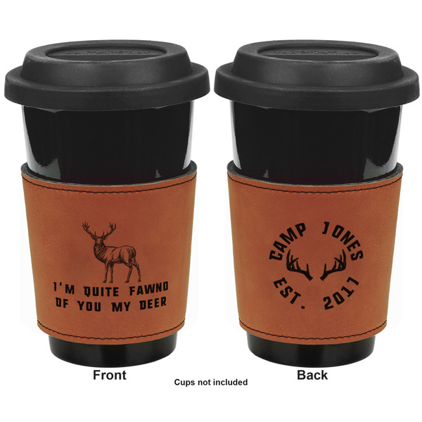 Deer Cognac Leatherette Mug Sleeve - Double Sided Apvl