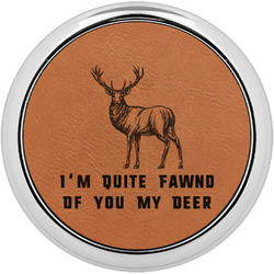 Deer Leatherette Round Coaster w/ Silver Edge (Personalized)