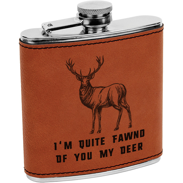 Custom Deer Leatherette Wrapped Stainless Steel Flask (Personalized)