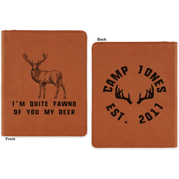Deer Cognac Leatherette Zipper Portfolios with Notepad - Double Sided - Apvl