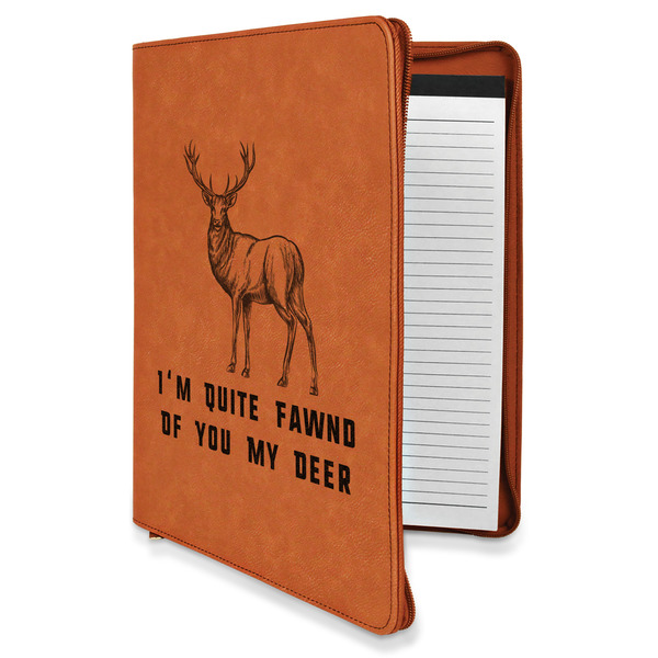 Custom Deer Leatherette Zipper Portfolio with Notepad - Single Sided (Personalized)