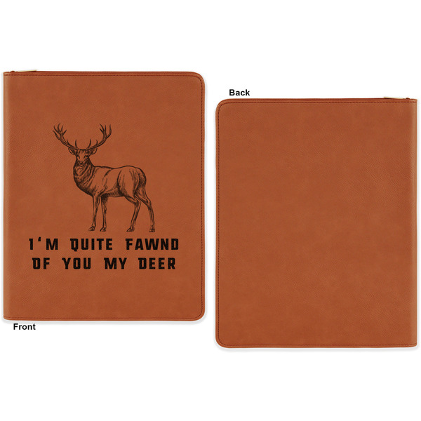 Deer Cognac Leatherette Zipper Portfolios with Notepad - Single Sided - Apvl