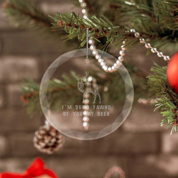 Deer Engraved Glass Ornaments - Round (Lifestyle)