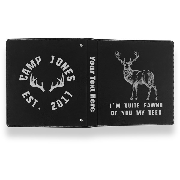 Deer Leather Binder - 1" - Black- Back Spine Front View