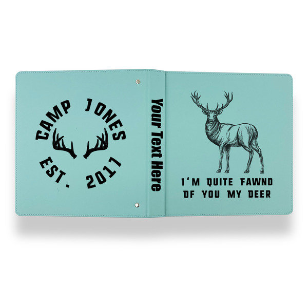 Deer Leather Binder - 1" - Teal - Back Spine Front View
