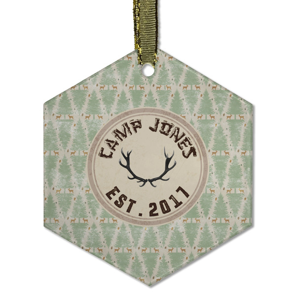 Custom Deer Flat Glass Ornament - Hexagon w/ Name or Text