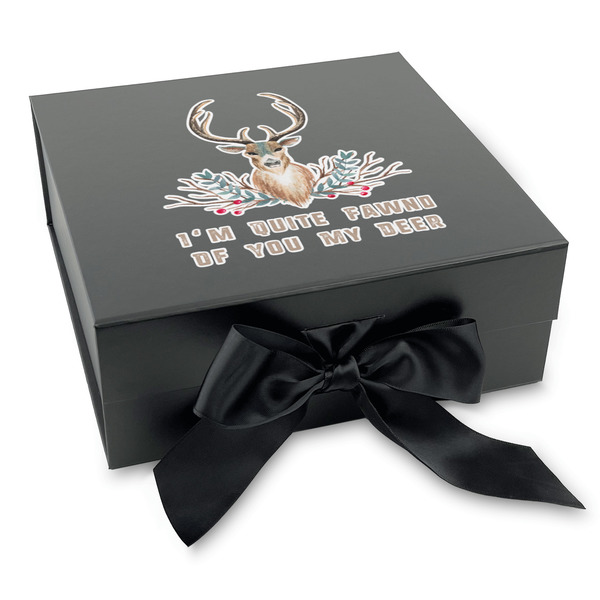 Custom Deer Gift Box with Magnetic Lid - Black (Personalized)