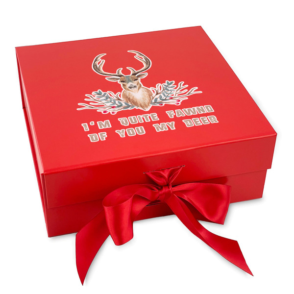 Custom Deer Gift Box with Magnetic Lid - Red (Personalized)