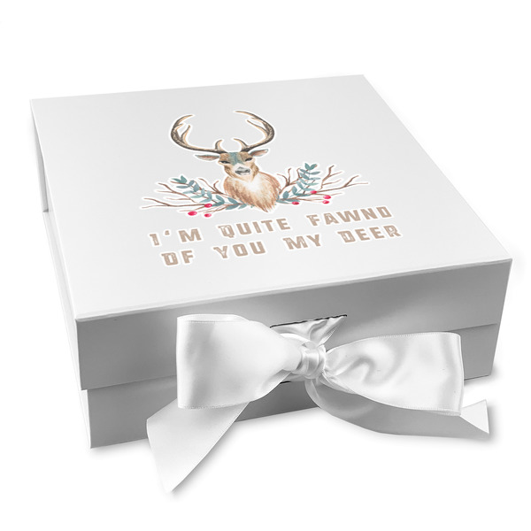 Custom Deer Gift Box with Magnetic Lid - White (Personalized)