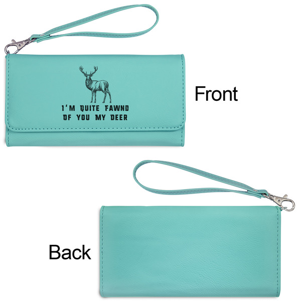 Deer Ladies Wallets - Faux Leather - Teal - Front & Back View