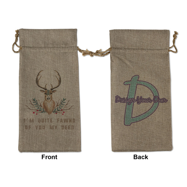 Custom Deer Large Burlap Gift Bag - Front & Back (Personalized)