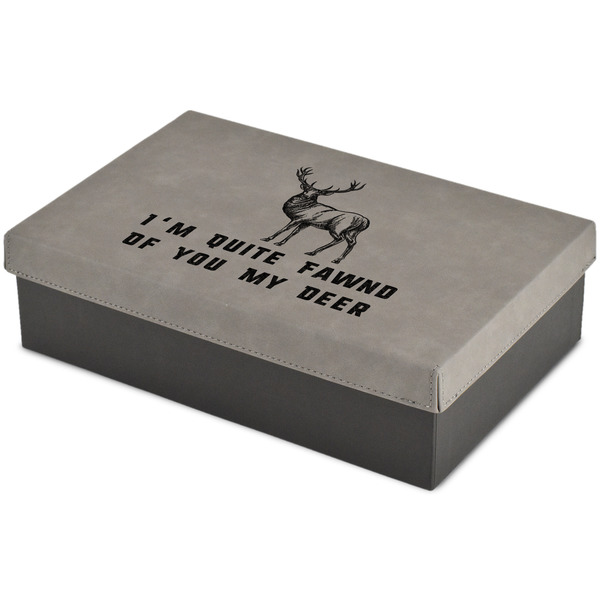 Custom Deer Large Gift Box w/ Engraved Leather Lid (Personalized)