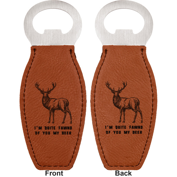 Deer Leather Bar Bottle Opener - Front and Back
