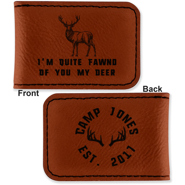 Deer Leatherette Magnetic Money Clip - Front and Back