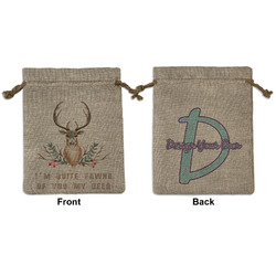 Deer Medium Burlap Gift Bag - Front & Back (Personalized)