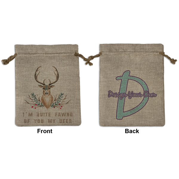 Custom Deer Medium Burlap Gift Bag - Front & Back (Personalized)