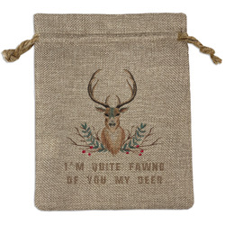 Deer Medium Burlap Gift Bag - Front (Personalized)